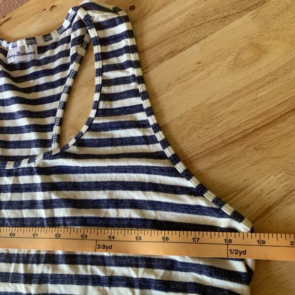 Tommy Bahama Maxi Dress Large? Blue White Stripe Coastal Resort Cruise Pockets - Picture 5 of 11